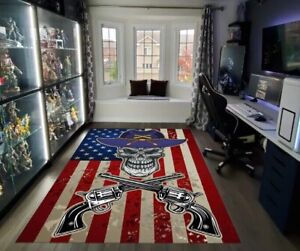 Tapis crâne, tapis drapeau américain, armes et tapis crâne, drapeau américain, décoration de chambre de cow-boy