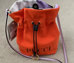 Emilio Pucci Orange Mini Bucket Canvas Bag  Magnetic snap shoulder strap New - Picture 1 of 8