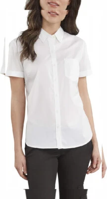 Camisa Dickies Para Mujer Popelina Elástica Abotonada Manga Corta X-Grande, Blanca  Foto 1 de 4