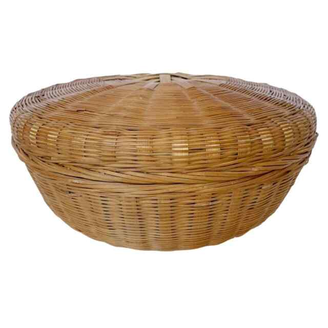  7Penn Cestas de yute – Juego de 2 cestas redondas decorativas  de yute natural con tapas y asa de cuero : Hogar y Cocina