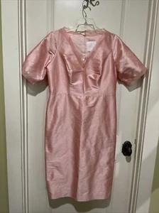 Lula Kate Classic Pink Silk Bridesmaid Wedding Cocktail Lined Midi Dress Size 14 - Picture 1 of 6
