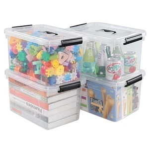 4Pack 12 Quart Plastic Latching Storage Box with Handle Clear Lidded Storage Bin - Picture 1 of 10