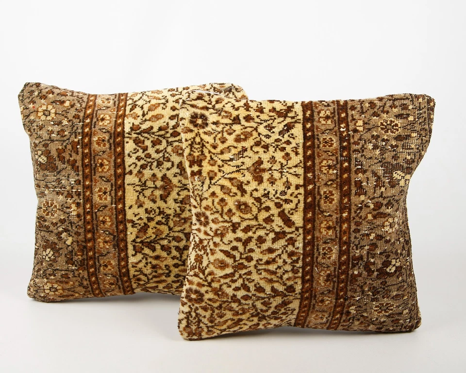 2 Set of Handmade Kilim Wool Jute Cushion Cover 16x16 Hand-woven Pillowscase - Image 1 of 4