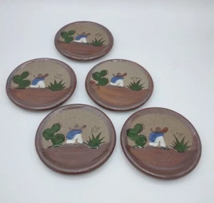 Coaster Set 5 Pc Stoneware Southwest Siesta & cactus trinket dish made Mexico - Picture 1 of 5