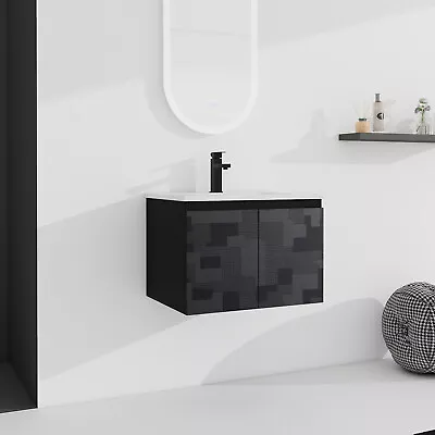 24英寸30英寸壁挂式浴室梳妆台带水槽,浮动梳妆柜,2扇门 — 第 1/4 张图片