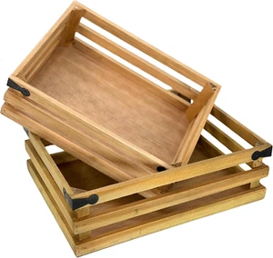2Pcs Rustic Small Wooden Crates, Gift Basket, Storage Organizer, Farmhouse Style - Picture 1 of 7