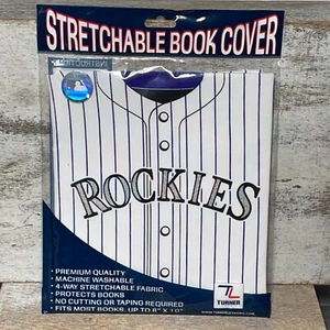 MLB Colorado Rockies Cubierta de Libro Elástica Blanca Púrpura Rayas 1 Cuenta 8x10" Nueva - Imagen 1 de 6
