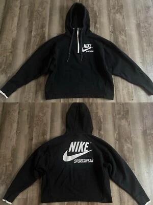 Womens Nike Cropped Pullover 1/4 Zip Hoodie Black sz S - Image 1 of 4