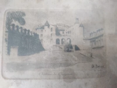 ANCIEN CADRE EAU FORTE CHATEAU CHAZERON de CH JAFFEUX debut 1900 signé A TUY ??? - Photo 1/4