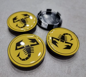 Wheel logos 4x hubcapes 50mm black yellow Fiat Abarth 500 595 SS - Picture 1 of 3