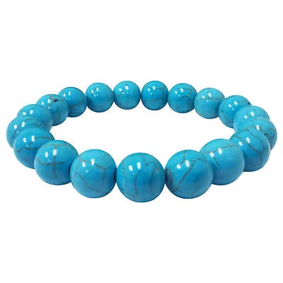 Blue Howlite 10mm Round Bead Unisex Handmade Stretch Bracelet - Image 1 of 4