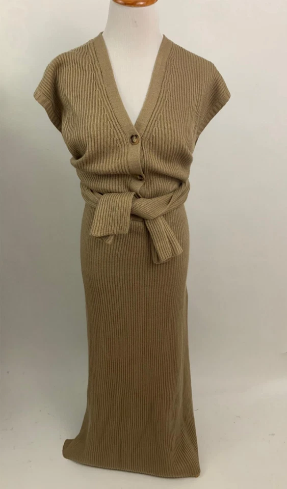 MABLE Marrón Acanalado Suéter Corbata Suéter Vestido Para Mujer M Foto 1 de 4