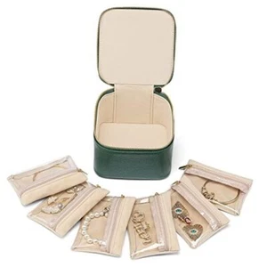 Travel Jewelry Box with 6 Velvet Jewelry Zipper Pockets Little 6PCS-Green - Picture 1 of 7