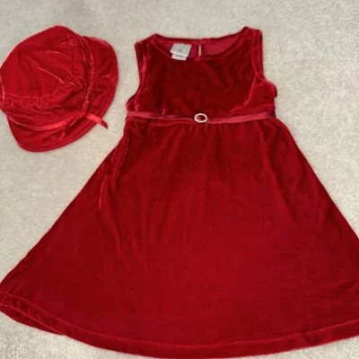 Vestido MARMELLATA Terciopelo Rojo Bebé Niña 24M Sin Mangas Fiesta Vacaciones Con Sombrero Foto 1 de 4