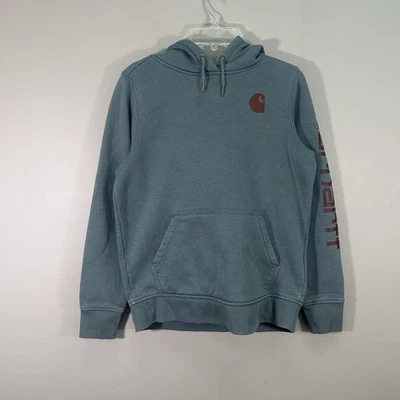 Carhartt Spellout Hoodie Sweatshirt Women Medium Loose Blue Workwear 102791 GE1 - Image 1 of 4