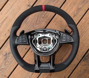 Volante de cuero nuevo para Mercedes 2014-2018 AMG W205 W213 W447 Vito NEGRO - Picture 1 of 13