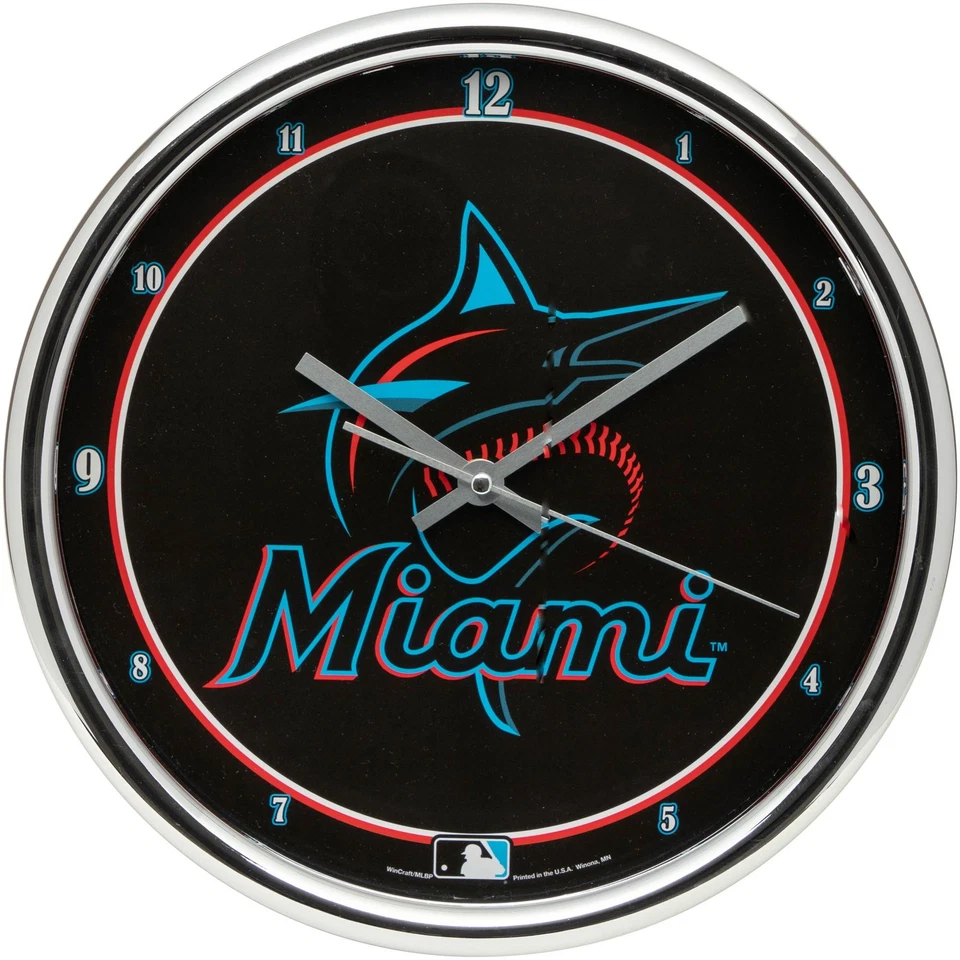 WinCraft Miami Marlins Chrome Wall Clock - Image 1 of 1