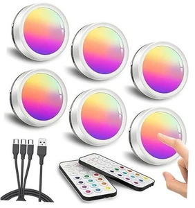 USB Rechargeable Color Changing Puck Lights, 1600mAh Battery Powered Tap Light - Picture 1 of 8