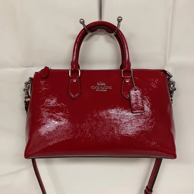 Coach Georgia Medium Red Patent Leather Satchel Bag Silver Hardware CV942 COA - Image 1 of 4