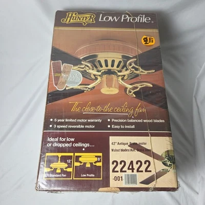 Vintage 1987 Hunter Original 42" Low Profile Ceiling Fan Antique Brass #22422 - Image 1 of 4
