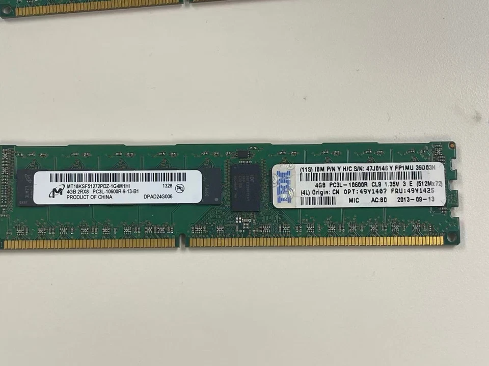 IBM 4GB DDR3 PC3-10600R 1333MHz RDIMM OPT:49Y1407 FRU:49Y1425 Server Memory RAM - Image 1 of 1