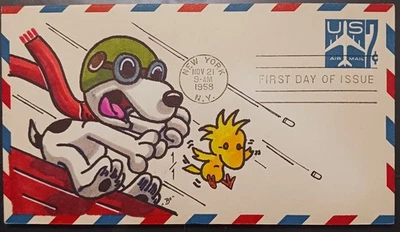 1958 correo aéreo primer día cubierta ~ dibujado a mano color 1/1 ~ cacahuetes - Snoopy (.7c) Foto 1 de 2
