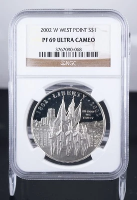 Certified 2002-W Silver $1 NGC PF69 Ultra Cameo West Point  - Image 1 of 4