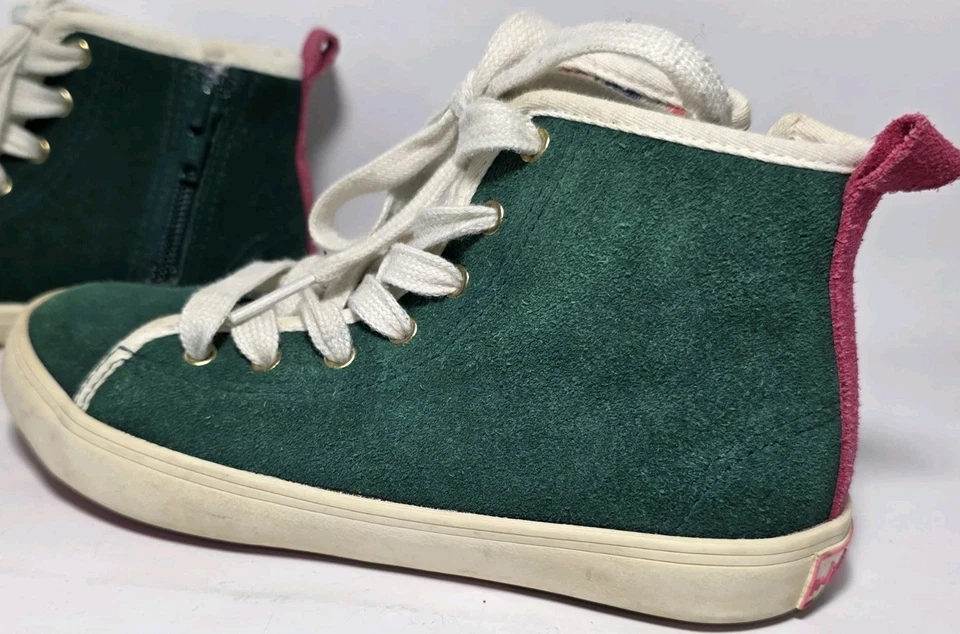 Mini Boden Green/Pink Suede High-Top Side Zip Shoes Sneakers Sz 29 (US 11.5) - Image 1 of 4