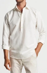 PETER MILLAR Crown Crafted Teo Polo Shirt Long Sleeve White Cotton Linen Sz XL - Picture 1 of 5