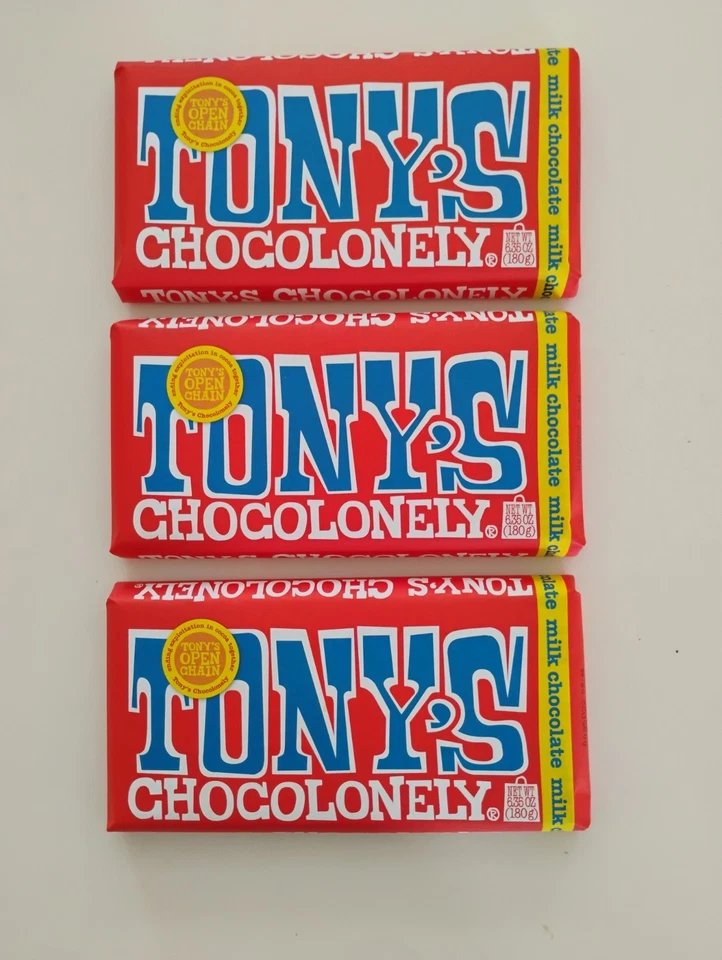 8 Tony's Chocolonely Milk Chocolate Candy Bars 2.5 Each Exp Feb 2022 as Pictured