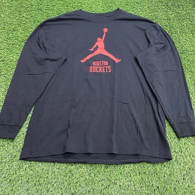 Nike Air Jordan Houston Rockets NBA Men’s Black Red 2XL Long Sleeve Shirt FN1265 - Image 1 of 4