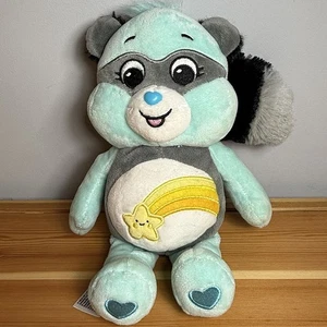 Care Bears Wish Bear as Raccoon 10" Teal Plush Yellow Shooting Star Tummy - Picture 1 of 4