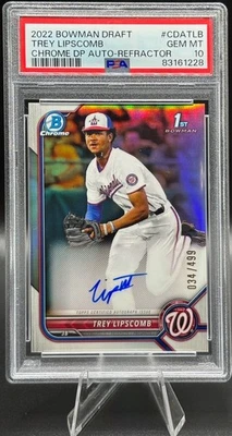 2022 Bowman Draft Trey Lipscomb #CDA-TLB Chrome Auto Refractor 1st #/499 PSA 9 - Image 1 of 2