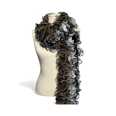 Juego de 3 bufandas con volantes con volantes gris marrón, colores negros Foto 1 de 4