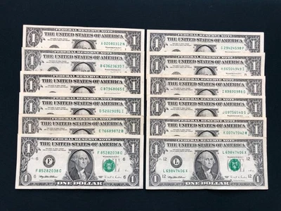 (12) 1995 CONJUNTO COMPLETO DE DISTRITO (A - L) US$ 1 (UM DÓLAR) NÚMEROS DE SÉRIE EXTRAVAGANTES - Imagem 1 de 4