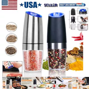 2Pcs Automatic Gravity Electric Salt and Pepper Grinder Set Battery Operated US - Picture 1 of 14