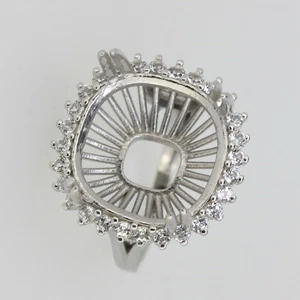 Sterling Silver Semi Mount Ring Setting Cushion CU 15x15mmHalo Topaz/Moissanite - Picture 1 of 5