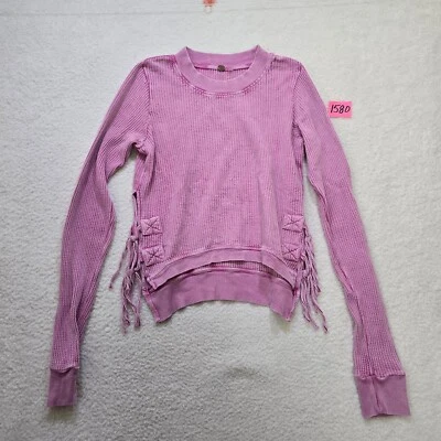 Top Pullover Free People FP One Recortado Interlaken Pequeño Rosa Waffle Grunge Corbata Foto 1 de 4