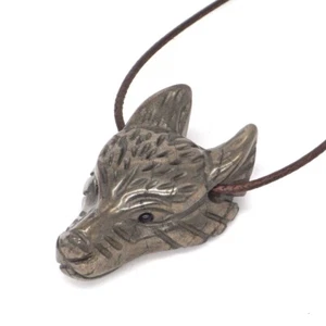 1.6" Wolf Head Pendant Natural Gems Pyrite Crystal Reiki Healing Necklace Gift - Bild 1 von 8