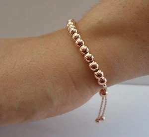 14K ROSE GOLD OVER 925 STERLING SILVER ROUND BEADED BRACELET /8'' ADJUSTABLE  - Picture 1 of 10