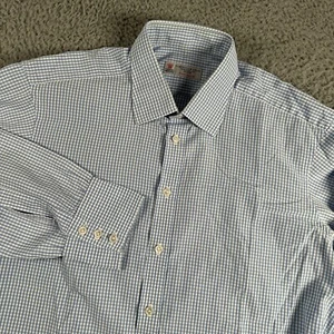 Turnbull & Asser Men’s Shirt 17 Blue White Gingham Stock Special Button Down - Picture 1 of 13