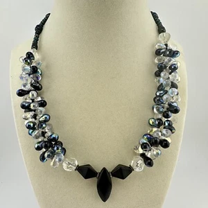 Collana Perline Chacha 18"" Fatta a mano Argento Nero Iridescente Lacrime - Foto 1 di 6