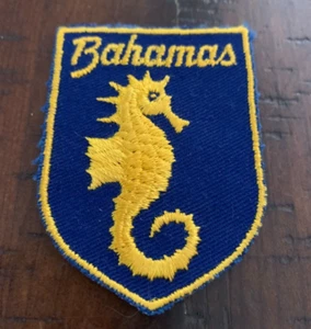 Badge Patch Bahamas Yellow Seahorse on Blue Embroidered - Picture 1 of 2