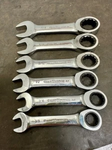 GEARWRENCH STUBBY COMBO RATCHETING WRENCH SET 3/8 7/16 1/2 9/16 5/8 & 3/4 6 Pc. - Foto 1 di 6