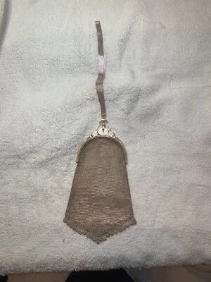 Старинный 800 твердого серебра сетки сумочки с бриллиантами в отличном состоянии - Изображение 1 из 4