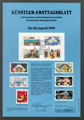 GERMANY BERLIN ART-SHEET 1989/06 Circus, tiger, clown, seals UNISSUED DESIGNS!! - Image 1 of 2