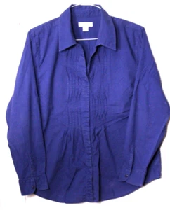 BLUSA COLDWATER CREEK Damas Talla XL Azul Marino Manga Larga Plisada Frontal Algodón - Imagen 1 de 5