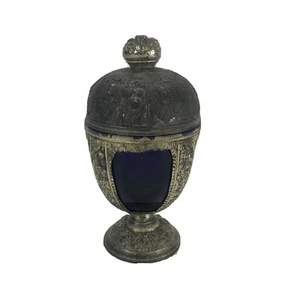 Vintage P.N.C.W Made USA Cast Metal Cobalt Blue Glass Egg Shape Candy Dish - Picture 1 of 12