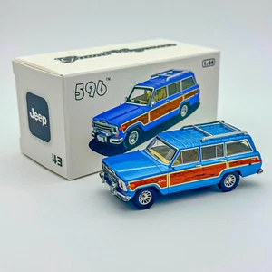 596 Model 1/64 Jeep Wagoneer Metallic Blue w/ Wood Sides Diecast Car Model - Picture 1 of 5