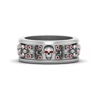 Round Cut 0.50Tcw Red Garnet Royal French Flower And Skull Wedding Band For Mens